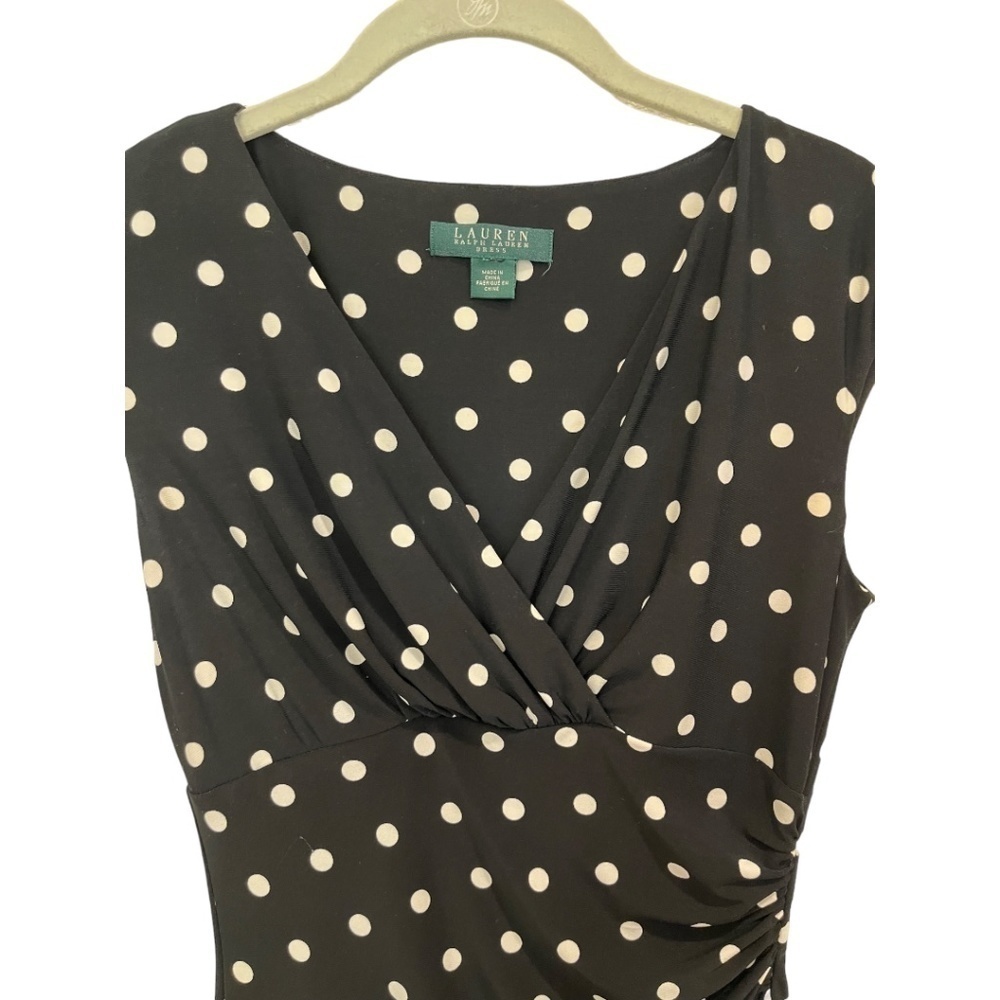 Ralph Lauren Polka Dot Faux Wrap V-Neck Stretch Jersey Dress Black Size 6 - Picture 3 of 5
